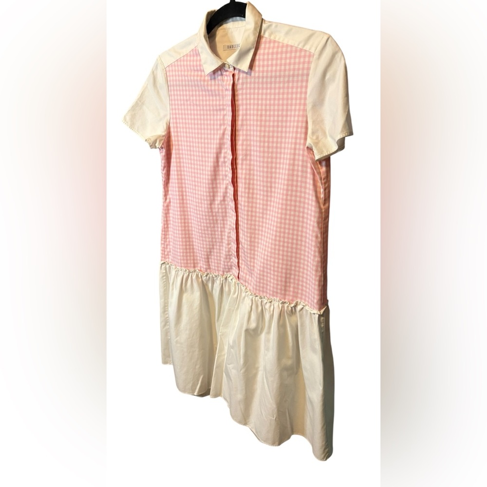 Hadleigh’s Palm Beach Pink Gingham Shirt Dress Ruffle Hem Coastal Preppy - Picture 5 of 8